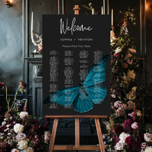 Dark Moody Minimal Teal Moth Wedding Seating Chart Foam Board