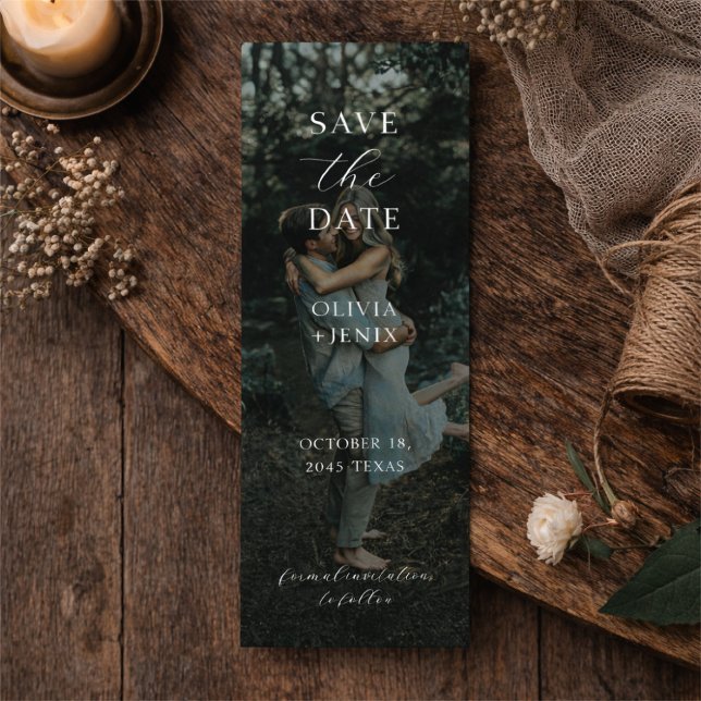 Dark Moody Minimalist Modern Photo Save the Date Bookmarks (Creator Uploaded)