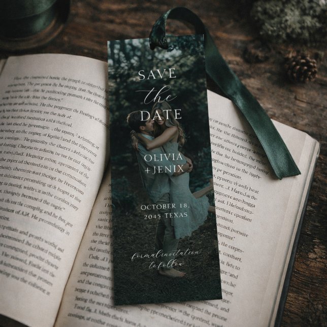 Dark Moody Minimalist Modern Photo Save the Date Bookmarks (Creator Uploaded)