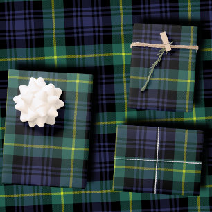 Dark Moody Navy and Forest Green Tartan Plaid Wrapping Paper Sheets