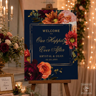 Dark Moody Navy Burgundy Orange Floral Wedding Foam Board