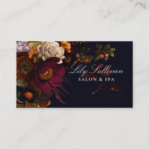 Dark Moody Night Autumn Floral Logo Business Card