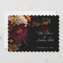 Dark Moody Night Autumn Floral Wedding RSVP Card