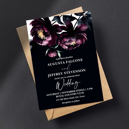 Dark moody noir elegant all in one wedding invitation