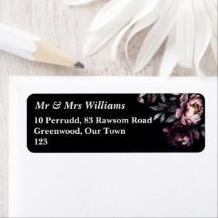 Dark moody noir elegant burgundy peonies template label