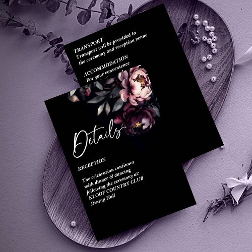 Dark moody noir elegant wedding details enclosure card