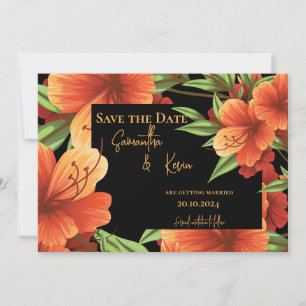 Dark Moody Orange Floral Wedding Save The Date