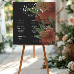 Dark Moody Orange Floral Wedding Seating Chart  Faux Canvas Print