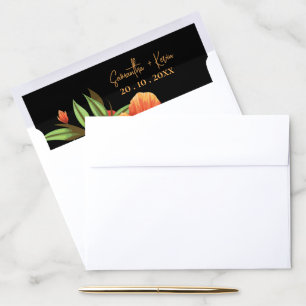 Dark Moody Orange Watercolor Floral Wedding Envelope Liner