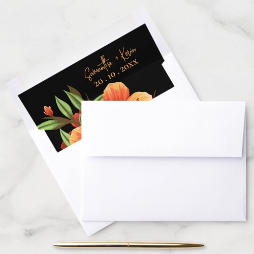 Dark Moody Orange Watercolor Floral Wedding Envelope Liner