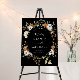 Dark & Moody Oval Botanical Wedding Welcome Sign