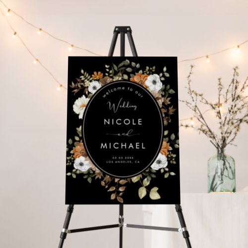 Dark  Moody Oval Botanical Wedding Welcome Sign