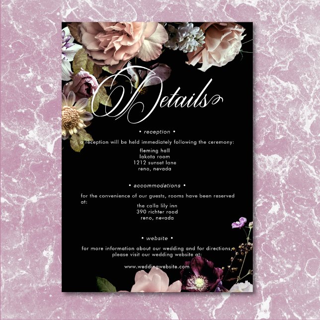 Dark Moody Pastel Opulent Floral Black Details Enclosure Card (Dark Moody Pastel Opulent Floral Black Details Enclosure Card)