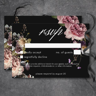 Dark Moody Pastel Opulent Floral Black No Dinner RSVP Card