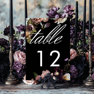 Dark Moody Pastel Opulent Floral Black Wedding Table Number