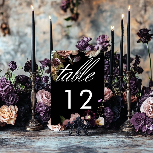 Dark Moody Pastel Opulent Floral Black Wedding Table Number (Creator Uploaded)
