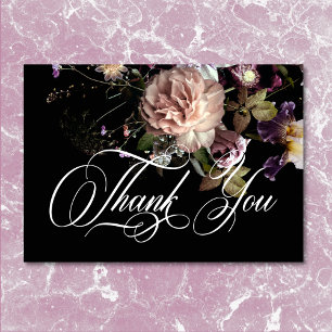 Dark Moody Pastel Opulent Floral Black Wedding Thank You Card