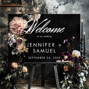 Dark Moody Pastel Opulent Floral Black Welcome Foam Board