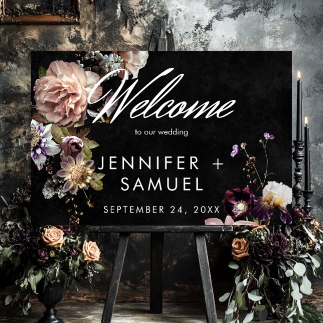 Dark Moody Pastel Opulent Floral Black Welcome Foam Board (Creator Uploaded)