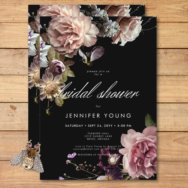 Dark Moody Pastel Opulent Floral Bridal Shower Invitation (Dark Moody Pastel Opulent Floral Bridal Shower Invitation)