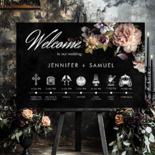 Dark Moody Pastel Opulent Floral Order of Events Foam Board