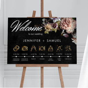 Dark Moody Pastel Opulent Floral Order of Events Foam Board