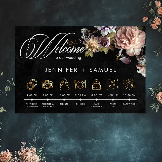 Dark Moody Pastel Opulent Floral Order of Events Poster (Creator Uploaded)