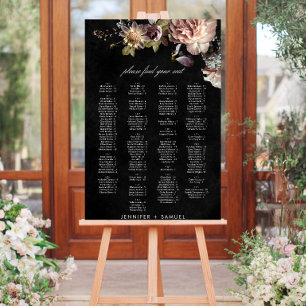 Dark Moody Pastel Opulent Floral Wedding Seating Foam Board