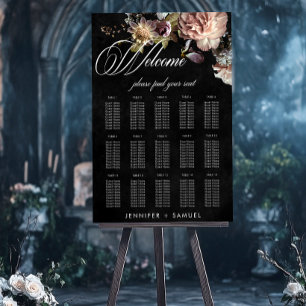 Dark Moody Pastel Opulent Floral Wedding Seating Foam Board