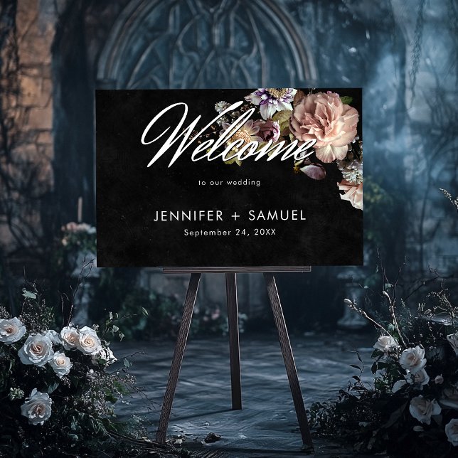 Dark Moody Pastel Opulent Floral Wedding Welcome Foam Board (Creator Uploaded)
