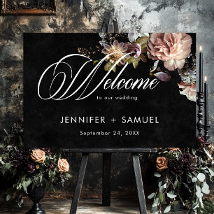Dark Moody Pastel Opulent Floral Wedding Welcome Foam Board