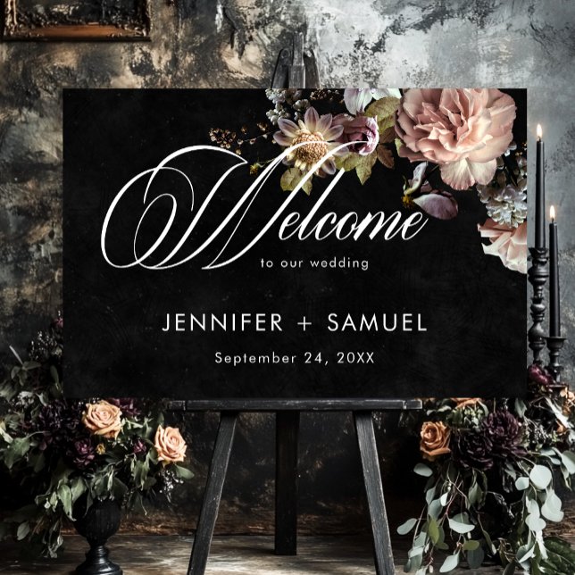 Dark Moody Pastel Opulent Floral Wedding Welcome Foam Board (Creator Uploaded)