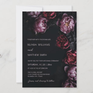 Dark Moody Peony Flowers Wedding Invitation