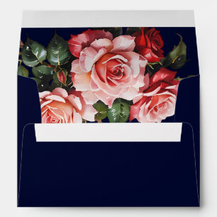 Dark moody pink and red roses floral wedding envelope