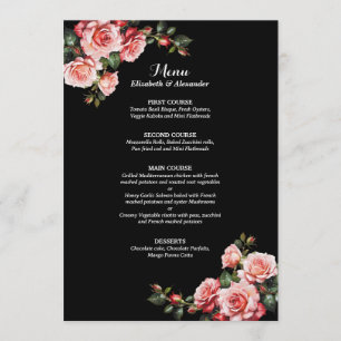 Dark moody pink and red roses floral wedding menu