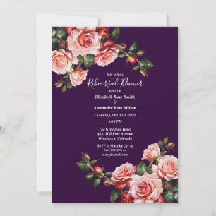 Dark moody pink and red roses Rehearsal Dinner Invitation
