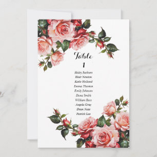 Dark moody pink and red roses seating chart card