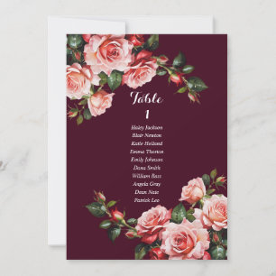 Dark moody pink and red roses seating chart card