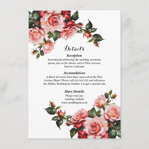 Dark moody pink and red roses wedding enclosure card