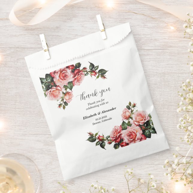 Dark moody pink and red roses wedding favor bag (Clipped)