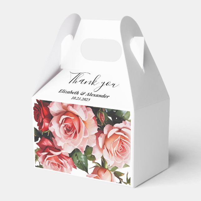 Dark moody pink and red roses wedding  favor boxes (Front Side)