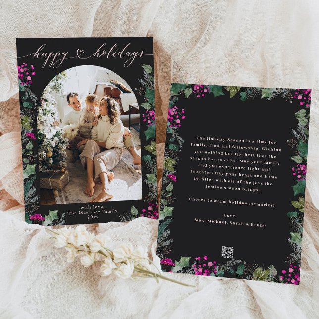 Dark Moody Pink Foliage Happy Holidays Card (Creator Uploaded)