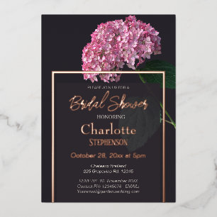 Dark Moody Pink Hydrangea Bridal Shower Rose Gold Foil Invitation