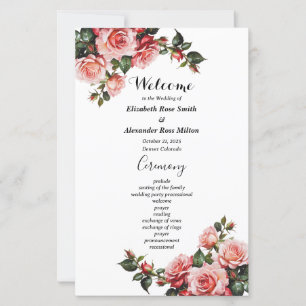 Dark moody pink red roses wedding program