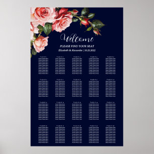 Dark moody pink red roses wedding seating chart