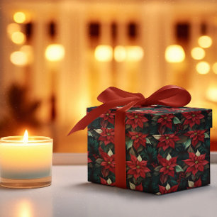 Dark Moody Poinsettia Floral Winter Holiday Wrapping Paper