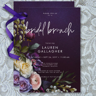 Dark Moody Purple & Cream Floral Bridal Brunch Invitation