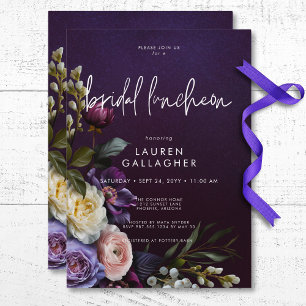 Dark Moody Purple & Cream Floral Bridal Luncheon Invitation