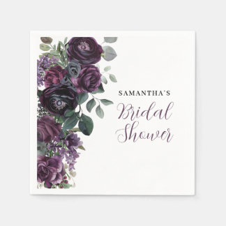 Dark Moody Purple Floral Bridal Shower Napkins