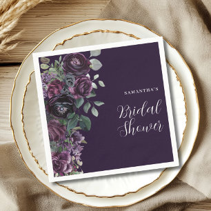 Dark Moody Purple Floral Bridal Shower Napkins
